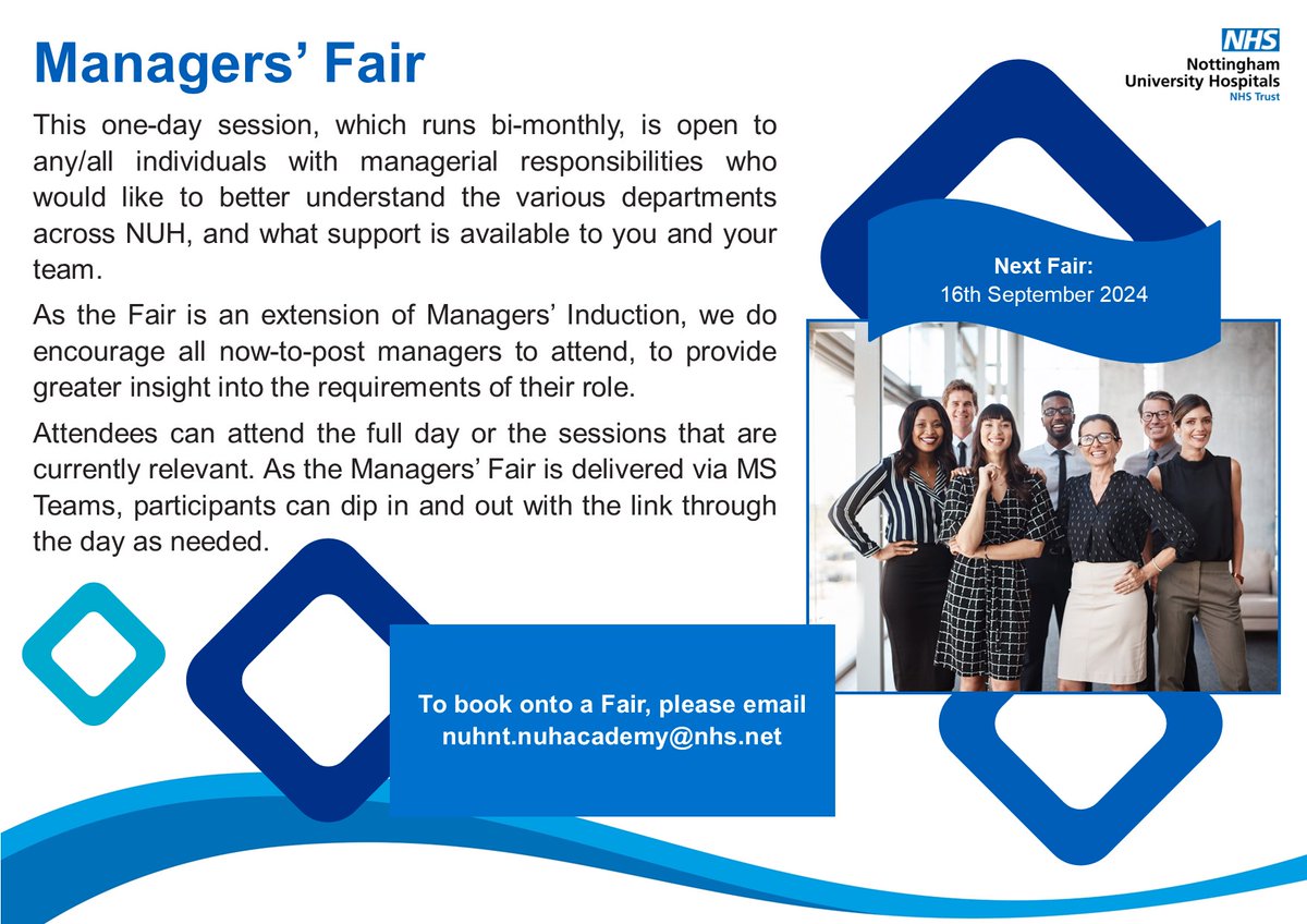 🎪Designed for Managers, Open to NUH Employees! 🎪
Our Managers' Fairs are being held on the 16th September 2024 and 21st November 2024!
Understand the various departments across NUH to see what support is available to you and your teams.
#TeamNUH #OneTeam