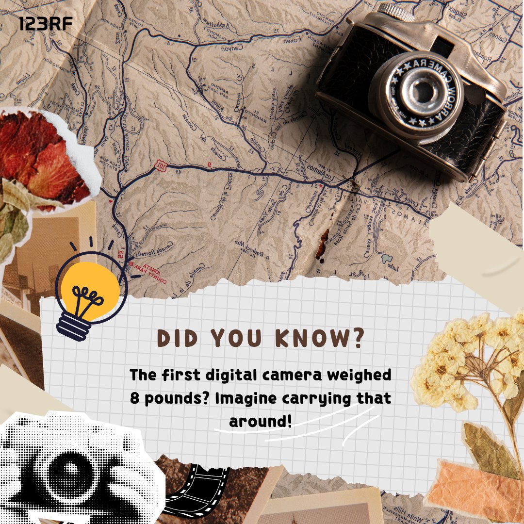 123rf's tweet image. Picture this: It&apos;s 1975, bell-bottoms are in, and Kodak just birthed a toaster-sized camera that takes 23 seconds for ONE pic! 😱 

#123RF #CreateWith123RF #Photography #PhotographyHistory #FunFacts