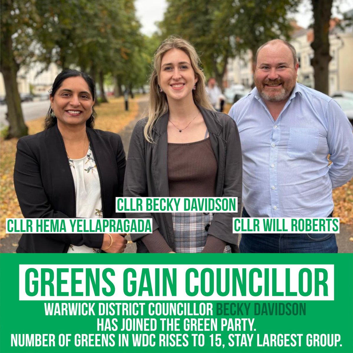 WDGreenParty's tweet image. Green group extends status as largest party on Warwick District Council as councillor @rardavidson joins the @GreenParty. Full press release available here 👇 
warwickdistrict.greenparty.org.uk/2024/09/06/gre…