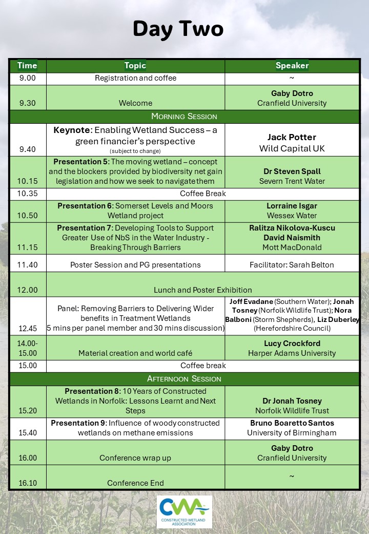 _CWA's tweet image. The CWA Conference Programme is now available!!
Due to requests from the CWA membership, the early bird deadline has been further extended to the 9th of September!
Click on the link to get your discounted tickets: constructedwetland.co.uk/events/confere…
See programme lineup below: