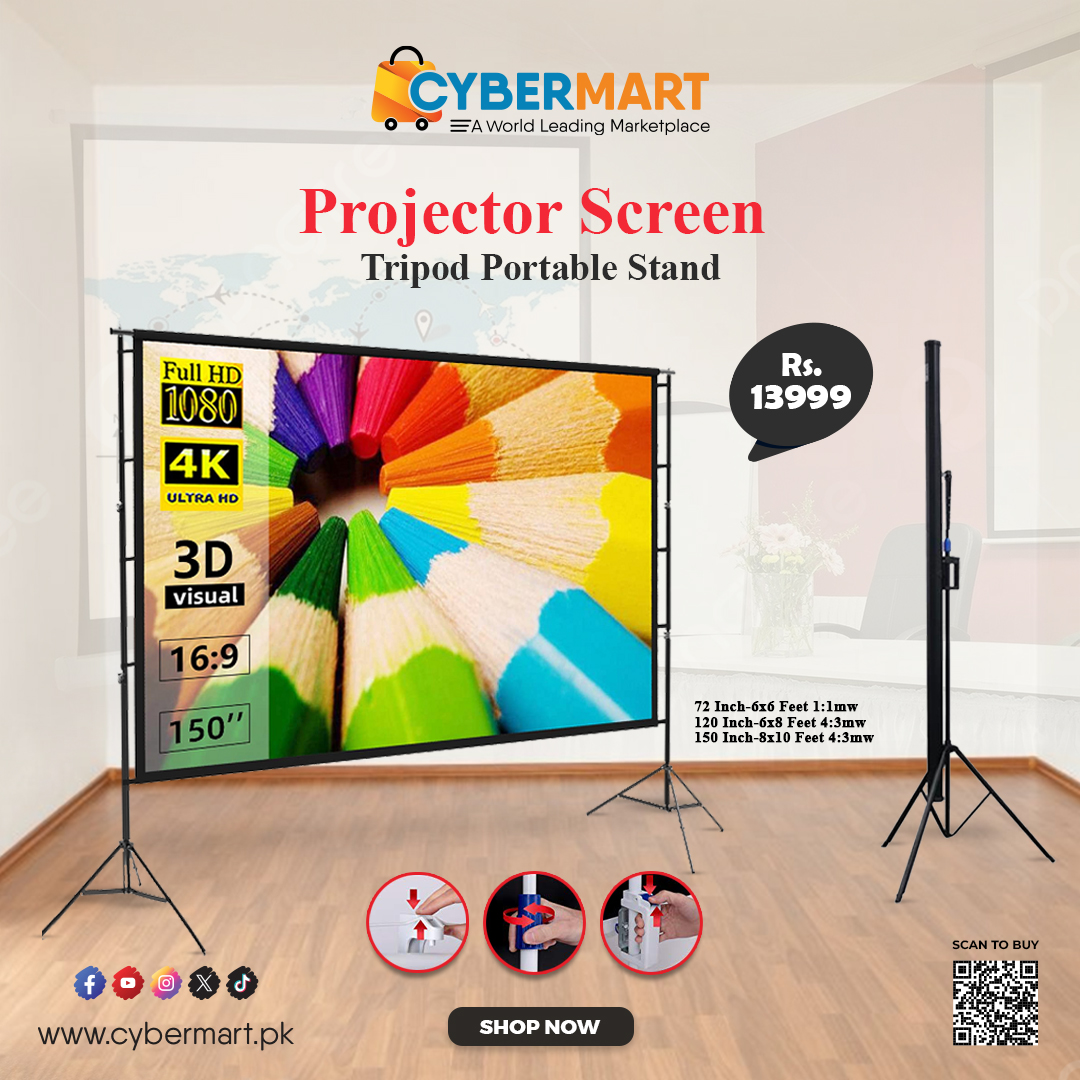 cybermartpak's tweet image. Upgrade your movie nights and presentations with our Portable Tripod Projector Screen! 
Get yours now for just Rs. 13,999!
Shop now: cybermart.pk/Projector-Scre…
#CyberMartPK #ProjectorScreen #4KVisuals #HomeTheater #CyberMart #PortableScreen #ShopNow