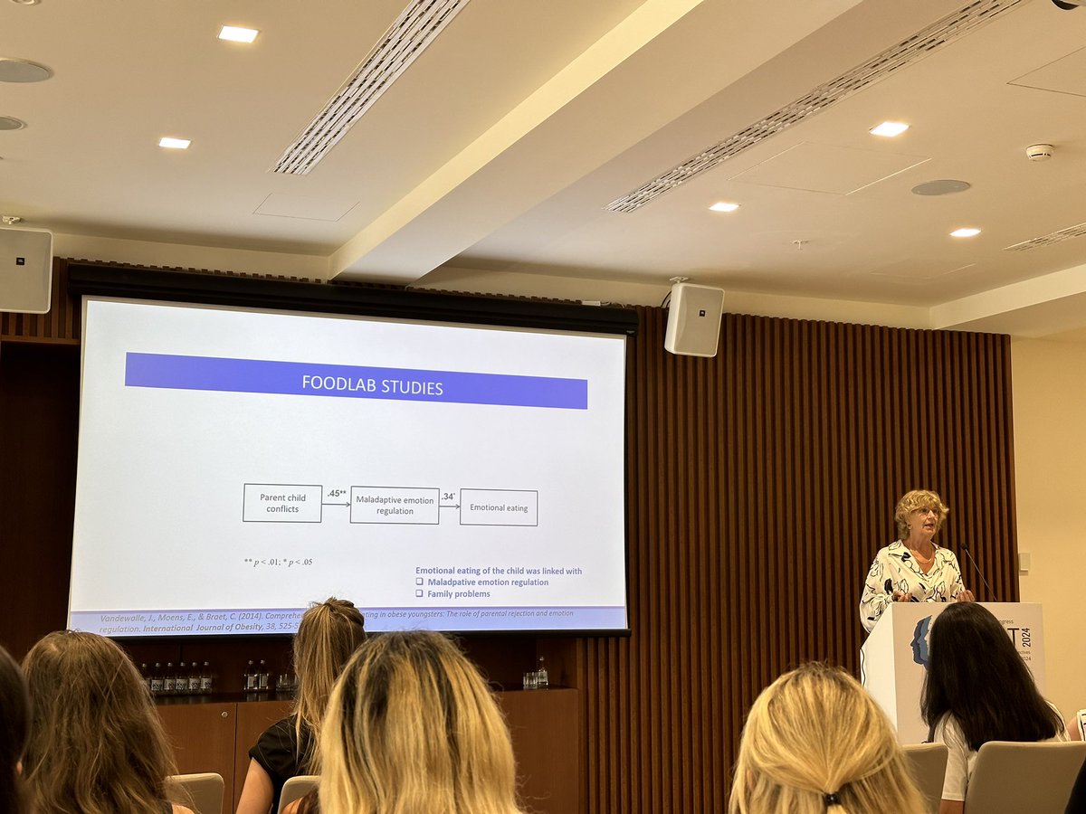Interesting keynote on emotional eating in youth by <a href="/BraetCaroline/">Caroline Braet</a> at #EABCT2024.