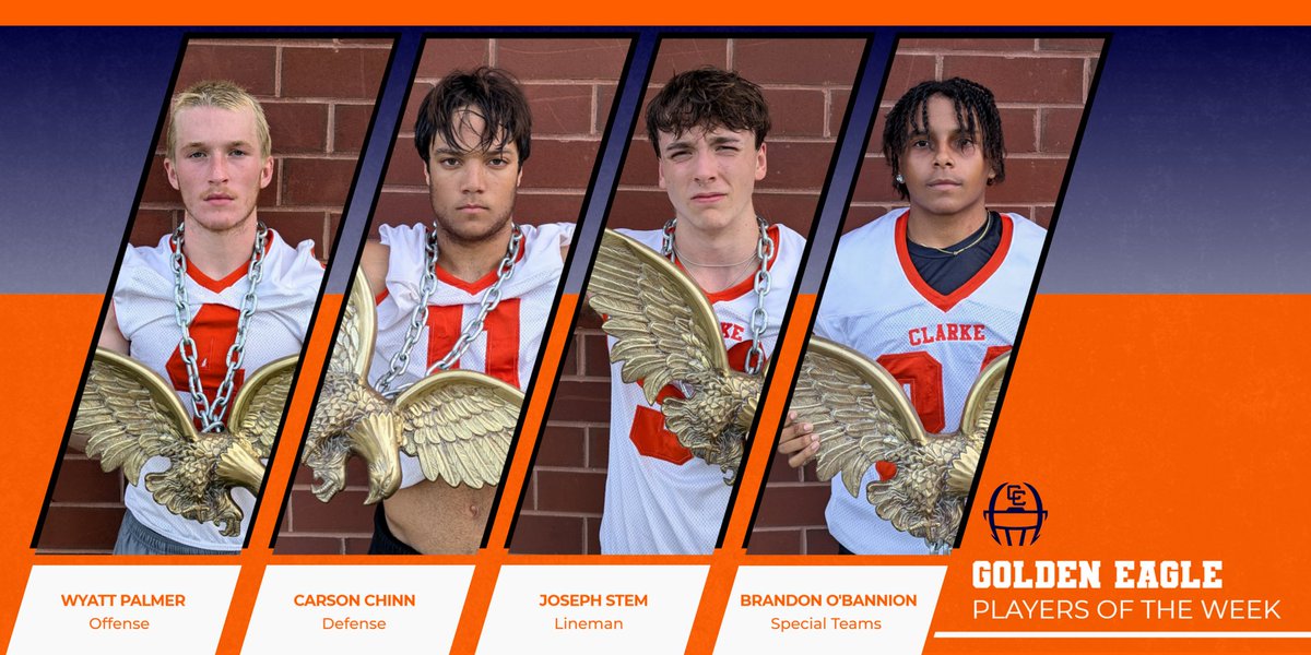 Congrats to our Golden Eagle Players of the Week from the Rock Ridge Game.
Wyatt Palmer - Offense
Carson Chinn - Defense
Joseph Stem - Lineman
Brandon O'Bannion - Special Teams
