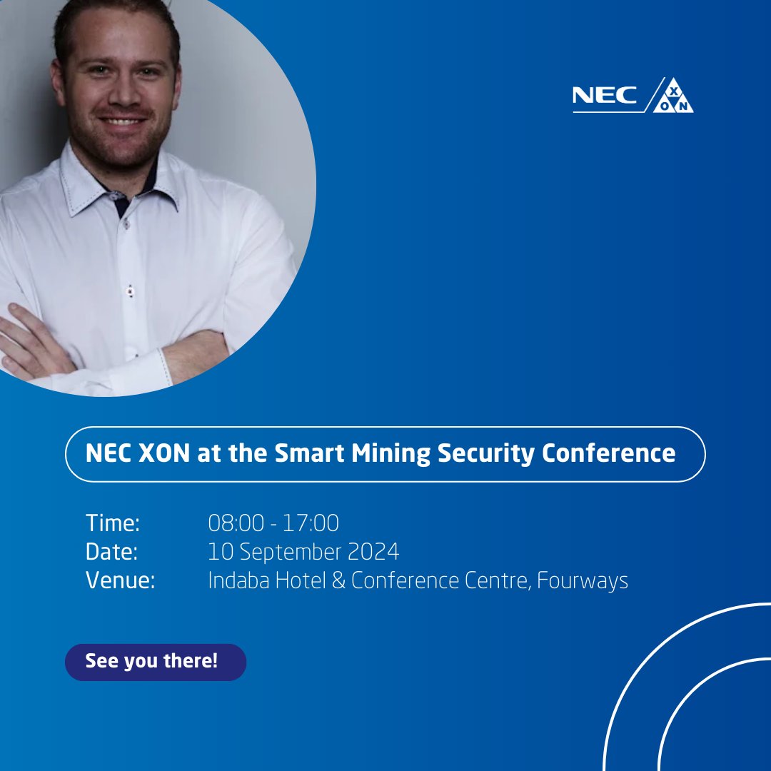 NEC_XON's tweet image. Don't miss Armand Kruger, Head of Cybersecurity at NEC XON, at the SMART Mining Security Conference. Join us to learn from his expertise and fortify your operations against emerging threats.
#NECXON #digitaltransformation #SMARTSecuritySolutions