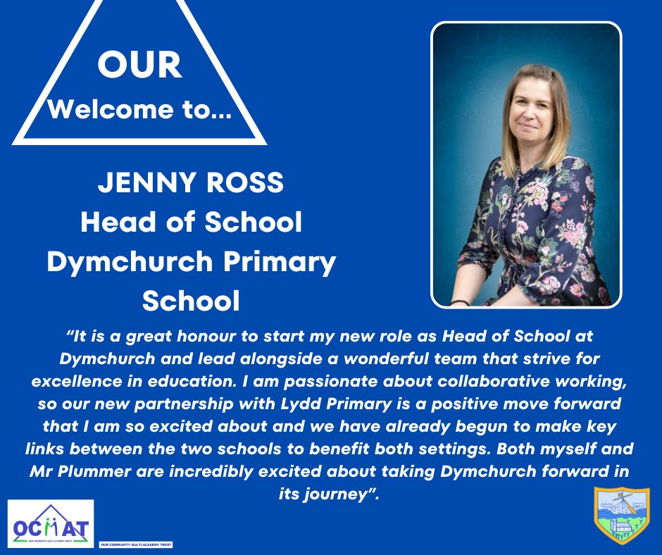 OCMATtrust's tweet photo. Another day and another exciting welcome to make!
Congratulations to Jenny Ross who takes on a her new role of Head of School at Dymchurch Primary School. We're so pleased to have you as part of our senior leadership team.
#ourcommunitymultiacademytrust #teamocmat #welcome https://t.co/H7NeSsqa5o