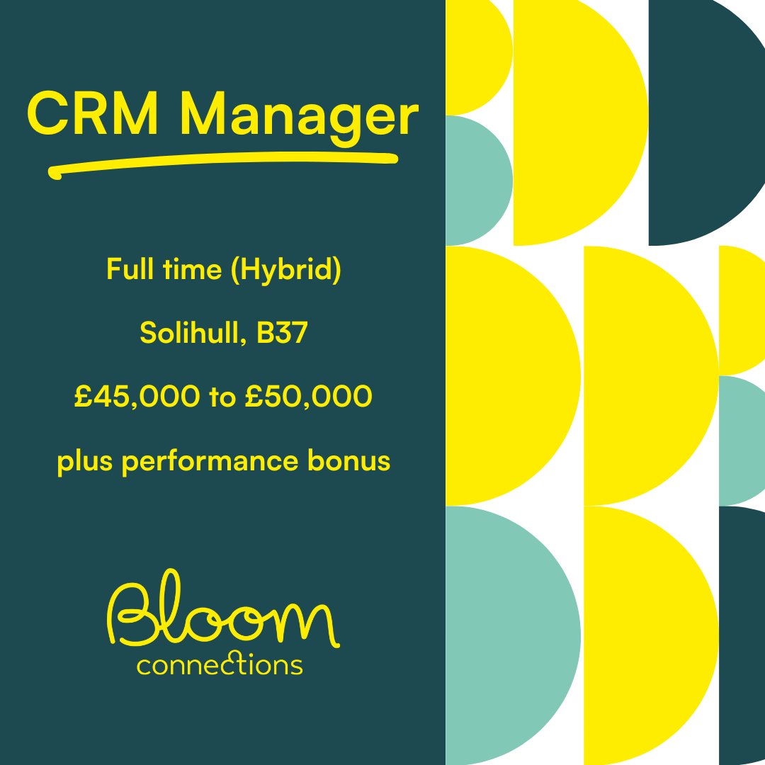 bloommconnect's tweet image. We are looking for an experienced and enthusiastic CRM Manager to join an amazing growing business!

If you have worked in a similar role this role could be the next opportunity for you 😆

📞  0121 329 4654
✉️  Hello@bloom-connections.com

#CRMManager #NewOpportunity #Solihull
