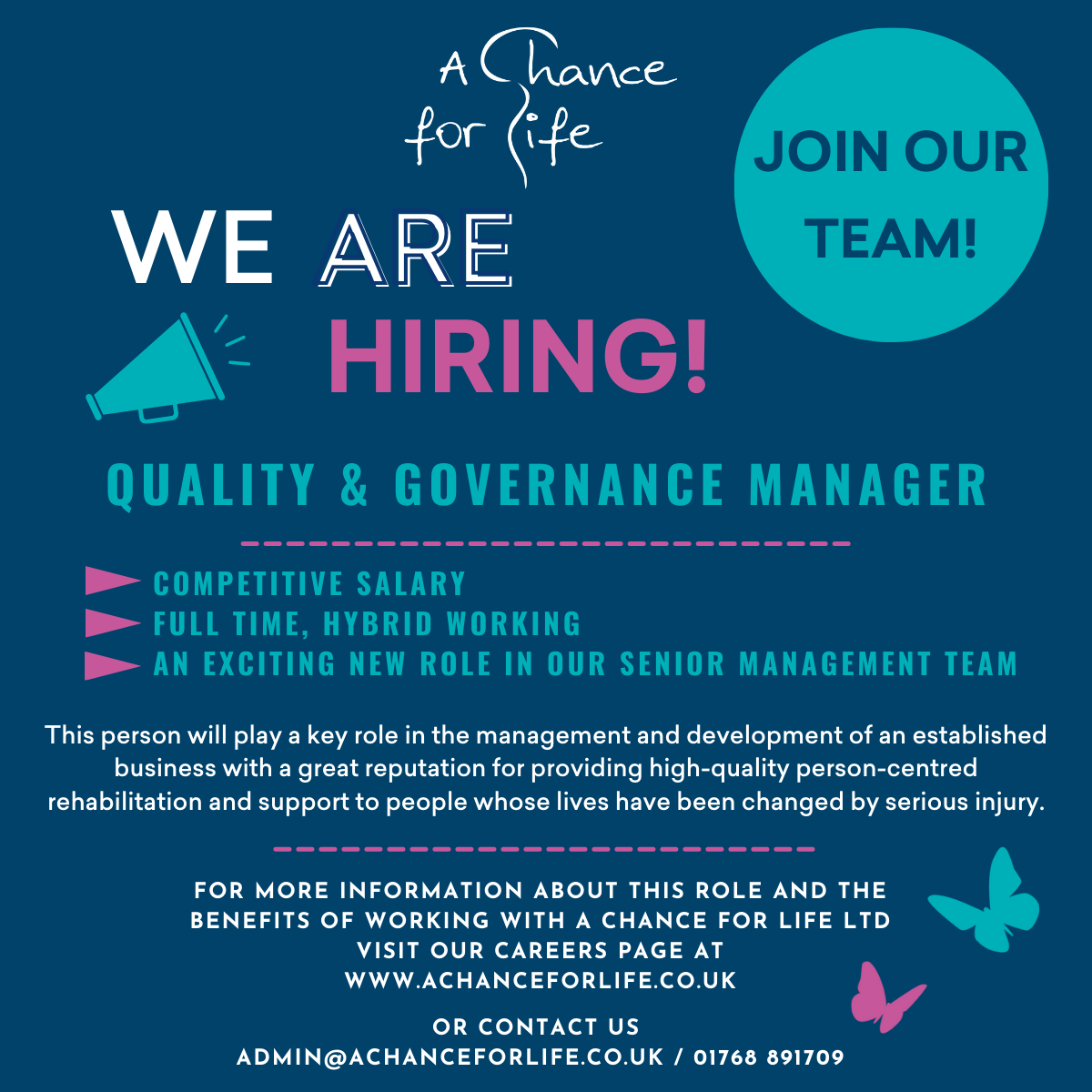 We're excited to share a new role in our senior management team! This is a great opportunity for the right person with a commitment to clinical quality to join our senior management team and help drive the development of A Chance for Life. Learn more here: bit.ly/47kOfvh