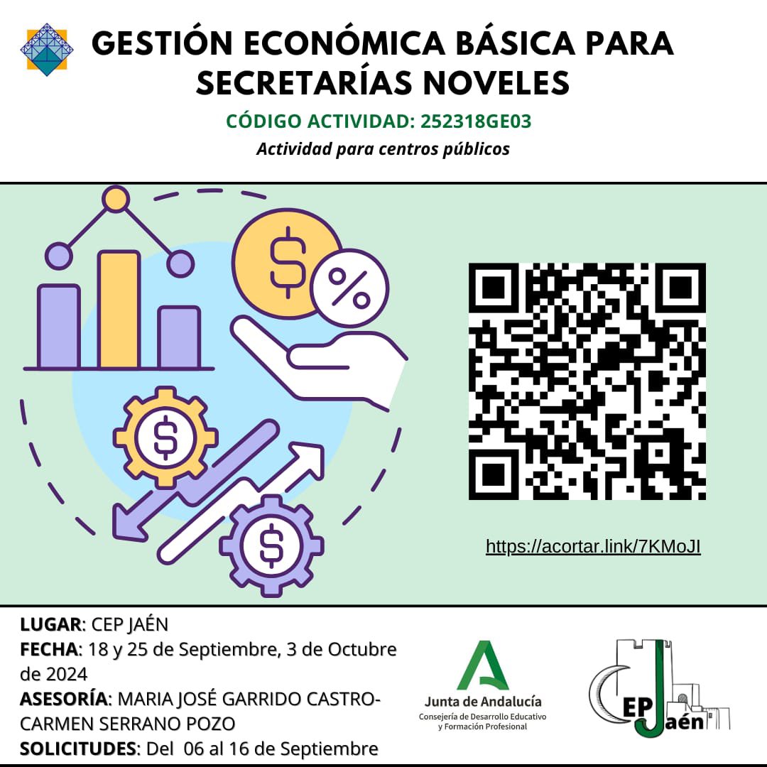 CEPJAEN1's tweet photo. Desde el día 5 se encuentra abierto el plazo de inscripción para el curso de GESTIÓN ECONÓMICA BÁSICA PARA SECRETARÍAS NOVELES" https://t.co/l5p9gKUupc