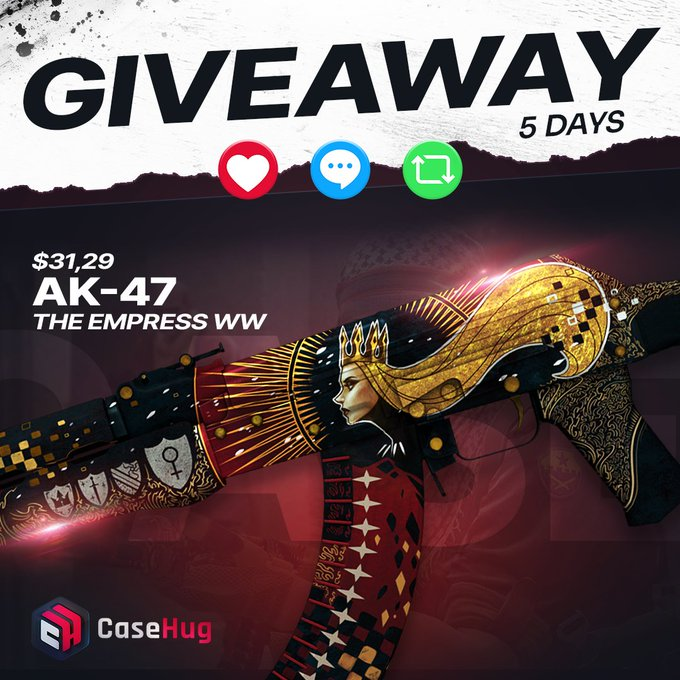 💎CS2 GIVEAWAY💎

🔥AK-47 | The Empress ($31)

➡TO ENTER:

✅Follow Me
✅Retweet &amp; <a href="/casehugcom/">CaseHug</a>
✅Tag a friend

💸2 Free cases + 10% Deposit bonus for use my code👉casehug.com/r/KLEXA👈

⏰Giveaway ends in 5 days!⏰

#CS2 #CS2Giveaway #CS2Giveaways
