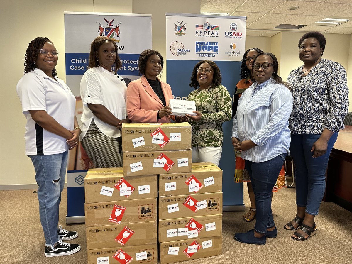 PH_Namibia's tweet photo. @USAID through PHN recently donated 100 tablets to @MGEPESW_Namibia. These tablets will boost communication and coordination, helping social workers protect more children from harm. #ChildProtection https://t.co/AdGHq861g6