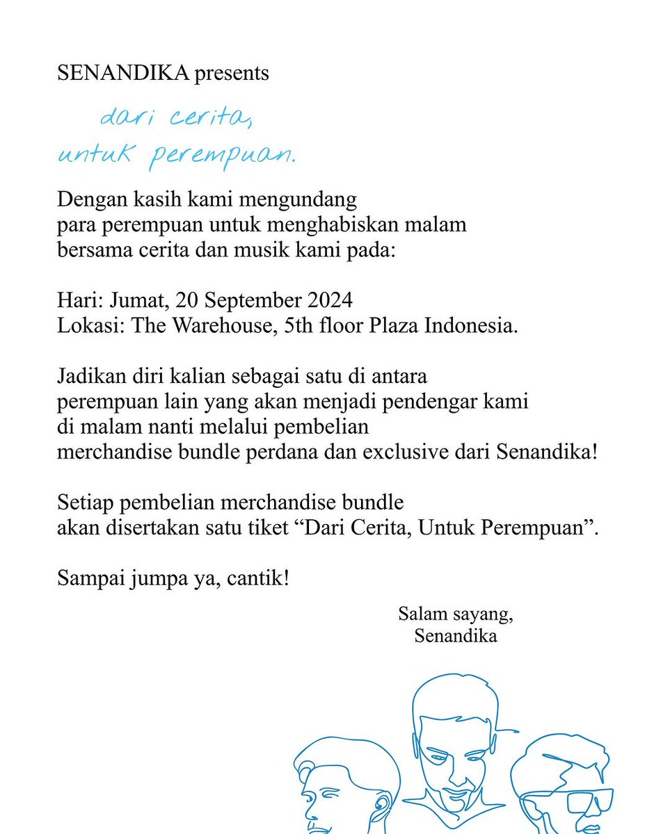 haloakudhira's tweet image. Nonton senandika yukkk 20 September 2024! Beli merch 65.000 = dapet 1 tiket. Infonya ada di gambar 😉 Jangan lupa isi form:

docs.google.com/forms/d/e/1FAI…

#marknatama #rajagiannuca #samuelcipta #parasenandika