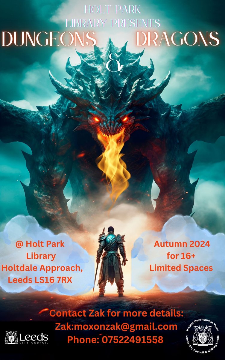 Project Development Team (@projectdevteam) on Twitter photo 🏰Holt Park library will host Dungeons and Dragons this Autumn 🔥 Contact Zak to know more!🐲 <a href="/leedslibraries/">Leeds Libraries</a> <a href="/ProjectDevTeam/">Project Development Team</a> @LinkingLeeds 🏰Holt Park library will host Dungeons and Dragons this Autumn 🔥 Contact Zak to know more!🐲 <a href="/leedslibraries/">Leeds Libraries</a> <a href="/ProjectDevTeam/">Project Development Team</a> @LinkingLeeds