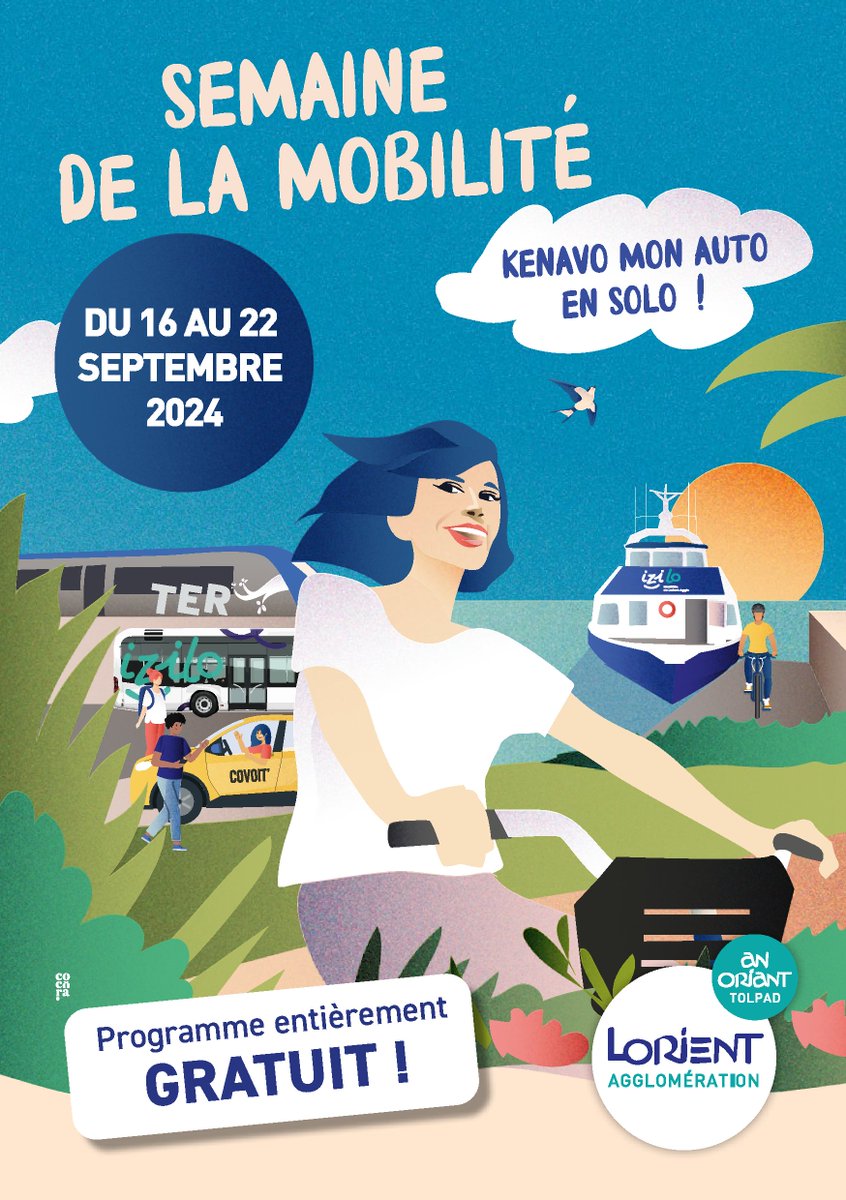 🚌 Semaine européenne de la #mobilité 
⛴️ Les déplacements en bus &amp; bateaux gratuits 
📌 Sur l’ensemble du réseau de #Lorient Agglo 
🗓️ Du 16 au 22 septembre 
👍 Animations &amp; temps forts dans les communes du territoire 

+d'infos &amp; programme 👉 l-a.bzh/9ae14