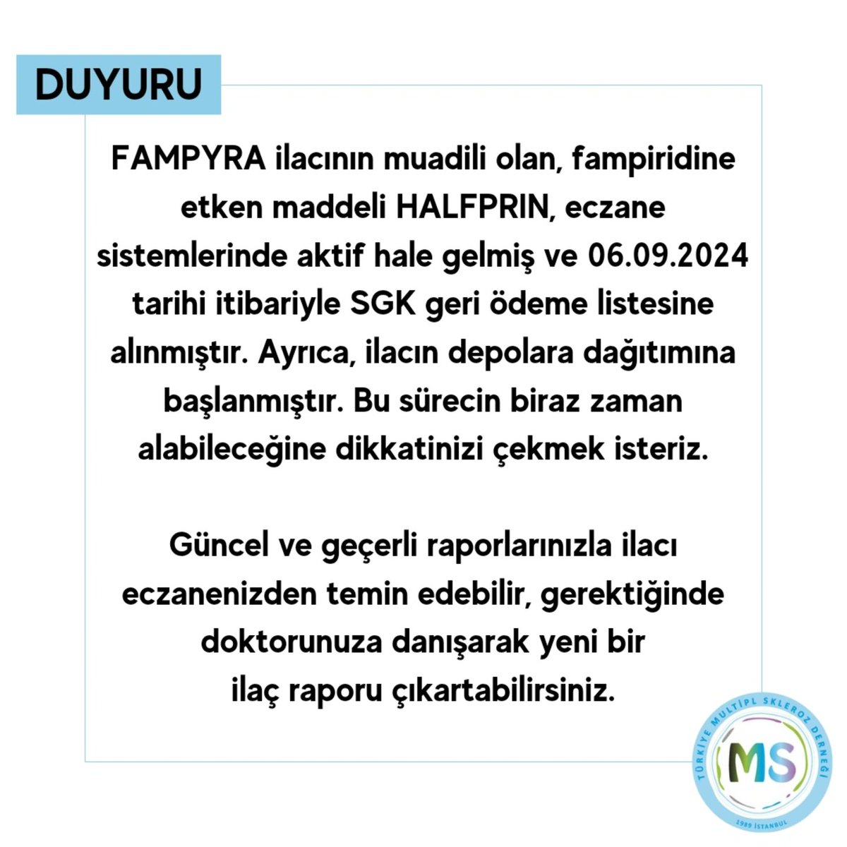 MS Güncel (@msguncel) on Twitter photo Sonunda...!
Ben şahsım adına Serkan hocamıza (<a href="/sekobarbital/">Sekobarbital</a>), Türkiye MS Derneği'ne ve Abdi İbrahim'e teşekkür ederim 💐
#fampyra #halfprin #ms #multiplskleroz #msguncel Sonunda...!
Ben şahsım adına Serkan hocamıza (<a href="/sekobarbital/">Sekobarbital</a>), Türkiye MS Derneği'ne ve Abdi İbrahim'e teşekkür ederim 💐
#fampyra #halfprin #ms #multiplskleroz #msguncel