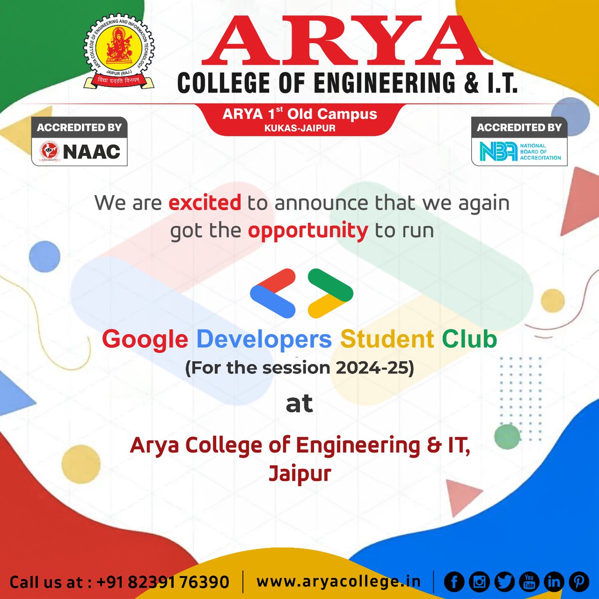 aryacolleges's tweet image. We are thrilled to announce that #AryaCollege, has once again been selected to run #GoogleDevelopersStudentClub (GDSC)! This prestigious opportunity will allow our students to explore the latest in technology, collaborate on innovative projects, and grow their skills with....