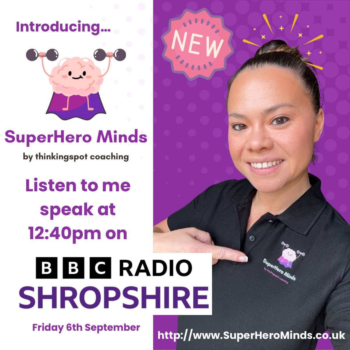🟣 NEW! SuperHero Minds for kids launch and speaking on BBC Radio Shropshire at 12:40pm TODAY!

⭐️ I’ve been dropping hints that something exciting is happening today and here we are!

🤩 I am SO excited that I will now be offering coaching and mental fitness programmes for
