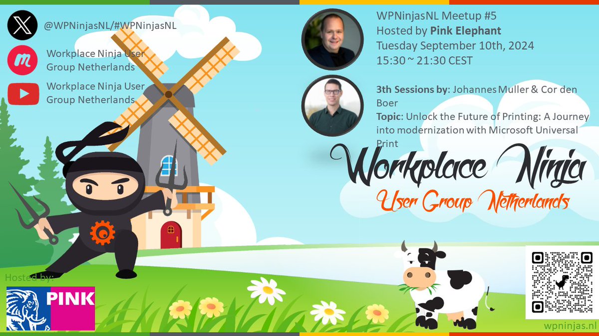 WP Ninjas User Group NL (@wpninjasnl) on Twitter photo For our next #meetup on Sept 10th, hosted by Pink Elephant, we are proud to announce that <a href="/2azurenl/">Cor den Boer (2azure.nl)</a> and Johannes Muller will be talking about "Unlock the Future of Printing: A Journey into modernization with Microsoft Universal Print"
RSVP here: meetup.com/wpninjasnl/eve… For our next #meetup on Sept 10th, hosted by Pink Elephant, we are proud to announce that <a href="/2azurenl/">Cor den Boer (2azure.nl)</a> and Johannes Muller will be talking about "Unlock the Future of Printing: A Journey into modernization with Microsoft Universal Print"
RSVP here: meetup.com/wpninjasnl/eve…