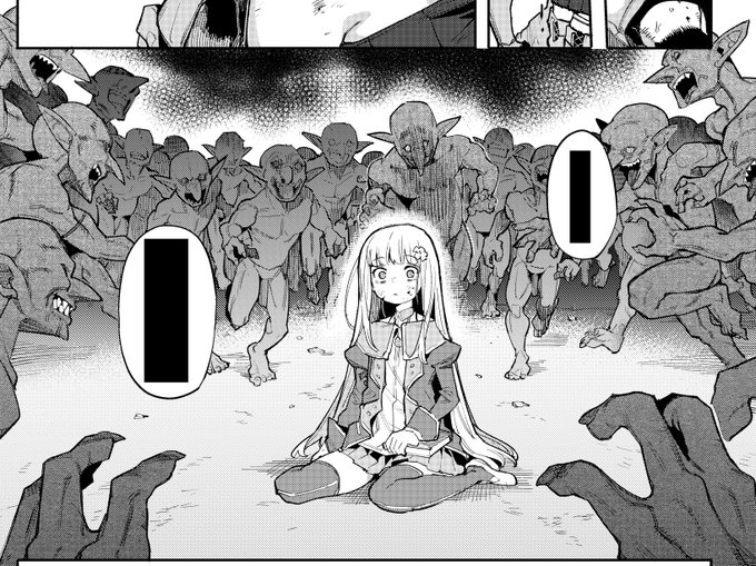 エロ漫画なのに頑張っちゃった絵その② 
素材を使うの下手すぎて背景も大量のゴブリンも全部描いちゃった🥺大変だけどゴブリン描くのわりと楽しかった(?) 