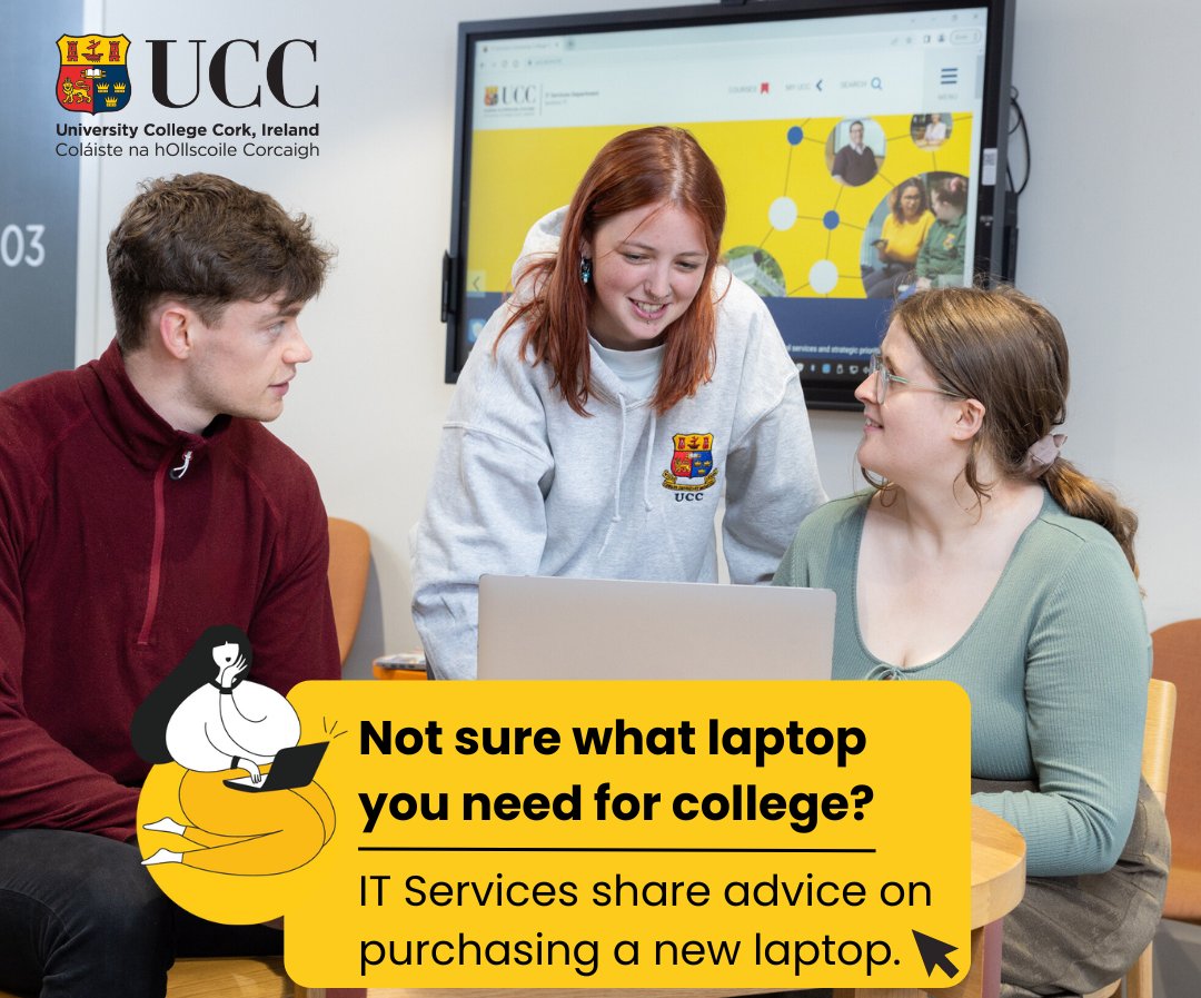 Starting college and not sure what laptop you need? IT Services share some advice that might be helpful if you are looking to purchase a new laptop.  Read this advice on our website ucc.ie/en/sit/new-to-…