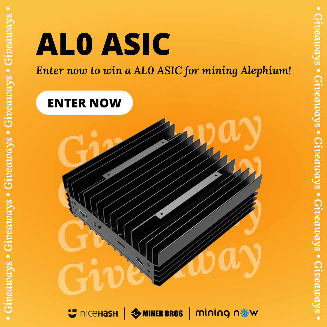 Win an ALPH AL0 Asic miner!

#NiceHash has teamed up with Mining Now for an exciting giveaway!

We are giving away an <a href="/IceRiverMiner/">ICERIVER</a> ALPH AL0 ASIC Miner for mining <a href="/alephium/">Alephium</a>!

To enter to win an ALPH AL0 simply share this giveaway, then follow both <a href="/NiceHashMining/">NiceHash</a> and