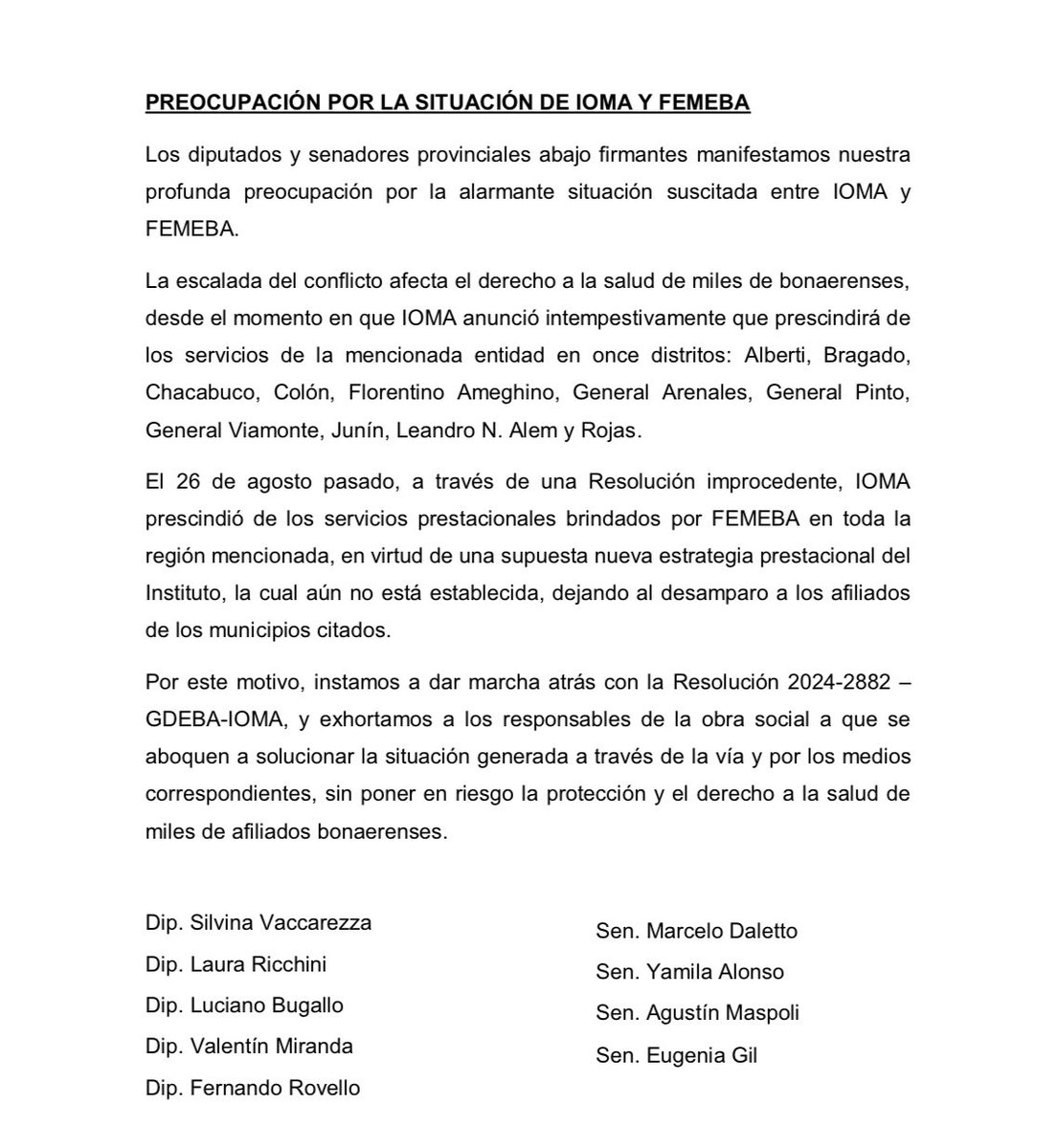 meugeniagil's tweet photo. Expresamos nuestra preocupación por el conflicto entre #IOMA y #FEMEBA que afecta a miles de bonaerenses de nuestra región Alberti, Bragado, Chacabuco, Colón, Florentino Ameghino, General Arenales, General Pinto, General Viamonte, Junín, Leandro N. Alem y Rojas.
Dejando a la deriva a los afiliados de #IOMA
Solicitamos de manera urgente dar marcha atrás en la medida.