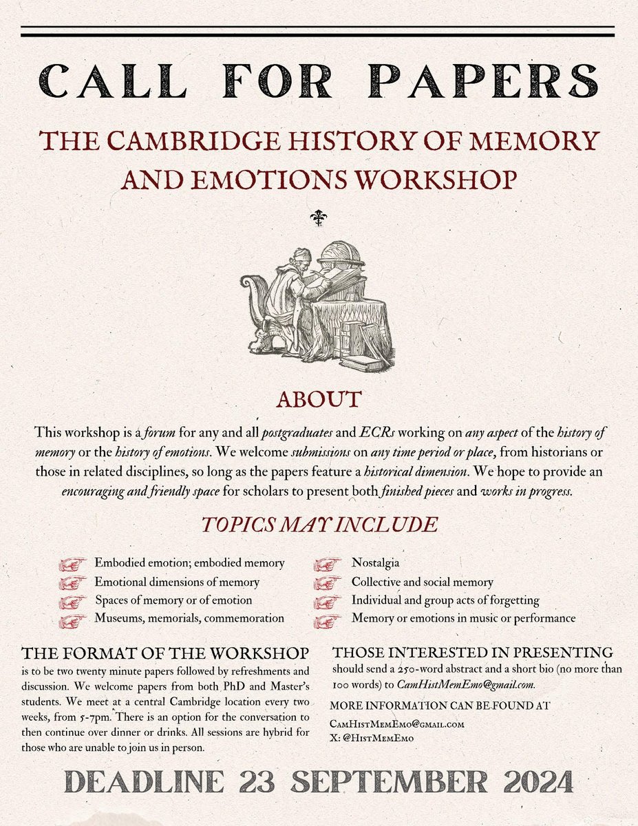 We are thrilled to announce that the History of Memory and Emotions has been renewed for another year! Do send in your thoughts and queries, and email us a proposal if you'd like to participate!