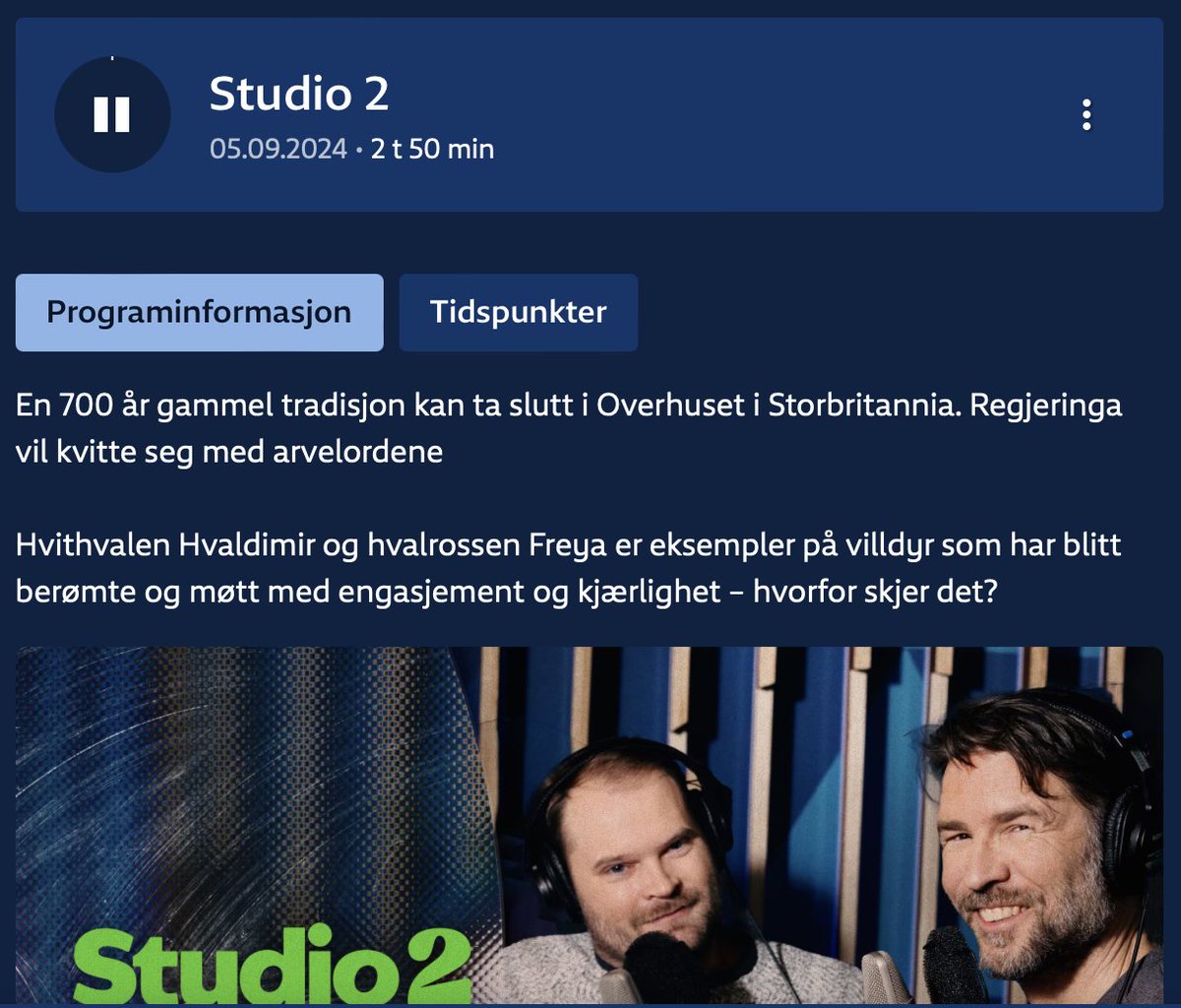 Igår var jeg på radio på NRK P2s "Studio 2" og snakket om hvorfor vi blir så glade i kjendisdyr som Hvaldimir, som ble funnet død ved rogalandskysten for en ukes tid siden. Kan høres her: radio.nrk.no/serie/studio-2…