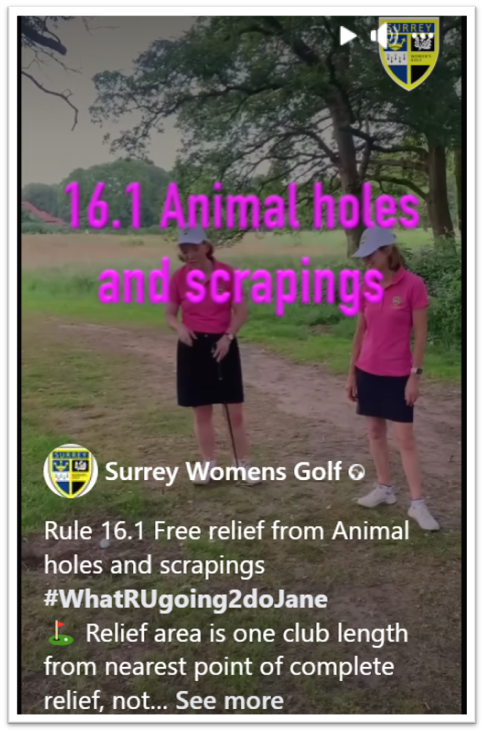 Have you seen our latest rules video

Rule 16.1 Free relief from Animal holes and scrapings #WhatRUgoing2doJane

facebook.com/reel/154225343…