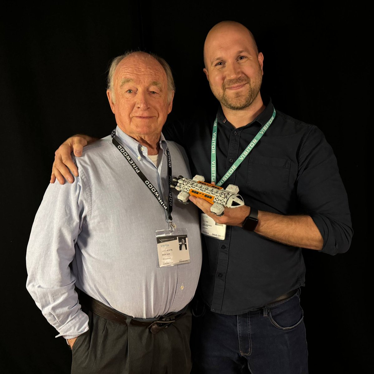 EagleAlpha1999's tweet photo. THREE VIPs! π Jamie Anderson got to spend some time with the amazing Nick Tate, Alan Carter himself, at Pinewood Studios with the new VIP Eagle from GA Productions! π #space1999 #jamieanderson #gerryanderson #nicktate #alancarter #vipeagle #pinewoodstudios https://t.co/HyV7pagtBk