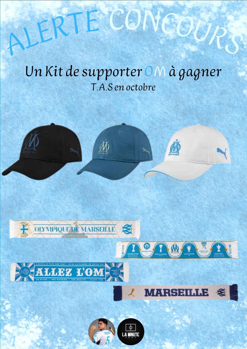 Welkin_OM's tweet photo. Hello la #TeamOM après la réussite du dernier concours, je vous en propose un autre. Pour entrer dans le TaS il vous suffit de follow @La_Minute_Foot et moi-même, de RT et Liker le tweet. Un "Kit Supporteur" avec casquette ou bob + écharpe officiels à remporter 🩵🤍 🤞🍀 https://t.co/q2EiuMtyqq