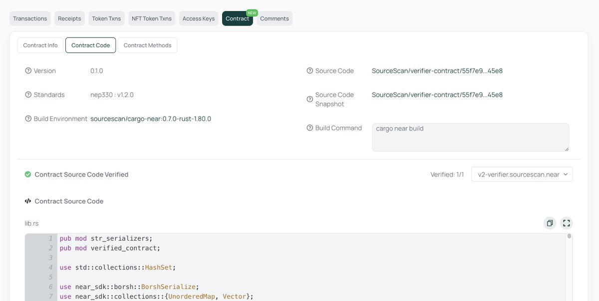 Vadim (@zacodil) on Twitter photo Great news for devs and advanced users on NEAR! Nearblocks now shows cryptographically verified contract code. Too bad there aren't many contracts yet. <a href="/NEARDevHub/">NEAR DevHub</a> how about launching a bounty for a short list of most wanted contracts — upload matching code, and get rewarded? Great news for devs and advanced users on NEAR! Nearblocks now shows cryptographically verified contract code. Too bad there aren't many contracts yet. <a href="/NEARDevHub/">NEAR DevHub</a> how about launching a bounty for a short list of most wanted contracts — upload matching code, and get rewarded?