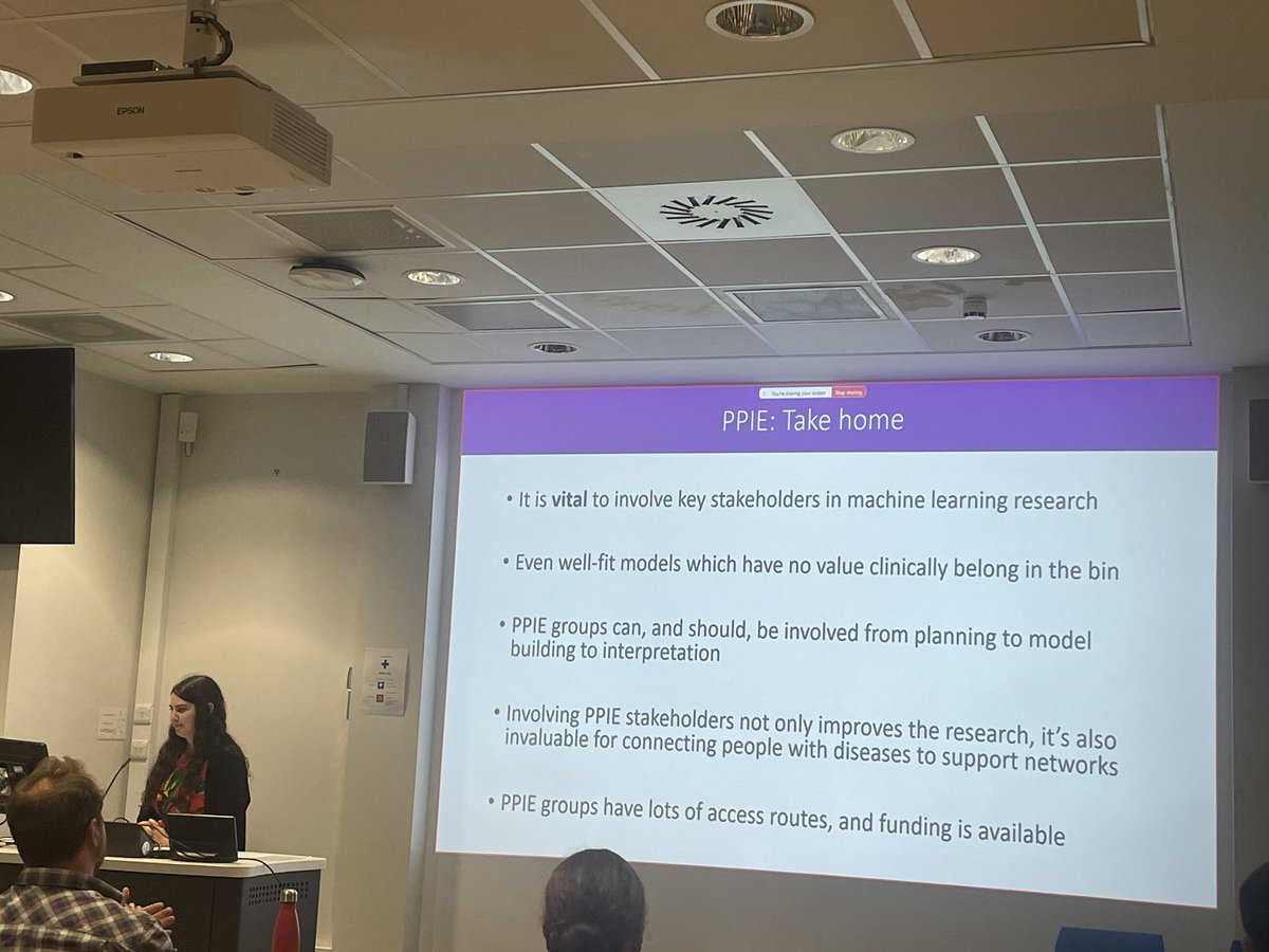 Dr Joanne Stocks (@jostocks) on Twitter photo .<a href="/sshoopworrall/">Dr Stevie Shoop-Worrall</a> discussing how PPPI can input into musculoskeletal research using AI, not just selecting treatment outcome to use.
Patients input which best fit model best fits their lived experience and practitioners input into which model is clinically meaningful
#UKRiME2024 .<a href="/sshoopworrall/">Dr Stevie Shoop-Worrall</a> discussing how PPPI can input into musculoskeletal research using AI, not just selecting treatment outcome to use.
Patients input which best fit model best fits their lived experience and practitioners input into which model is clinically meaningful
#UKRiME2024