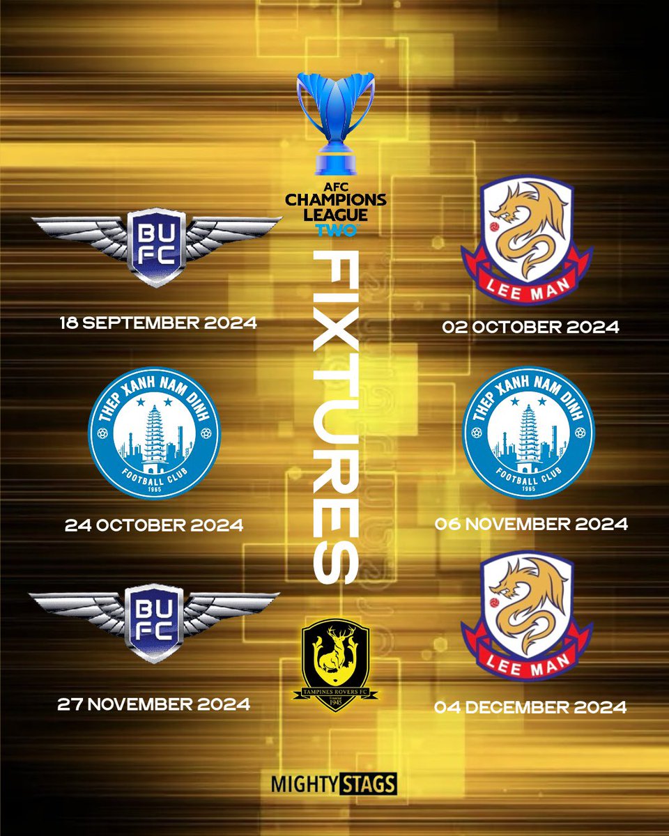 Stags fixture schedule in the #ACLTwo group stage has now been confirmed 🗓️ #BGTR #bgtampinesrovers #mightystags