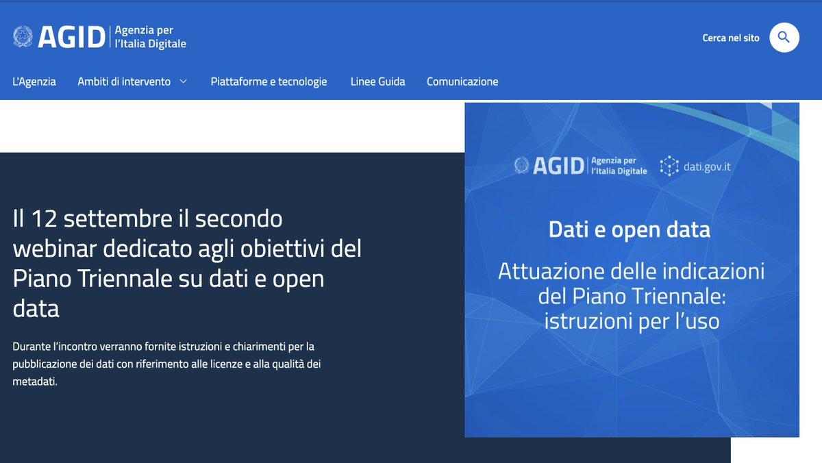 Per tutte le PA e i fornitori. Al via il secondo webinar dedicato agli #opendata di <a href="/AgidGov/">AGID</a>  
agid.gov.it/it/notizie/il-… con interventi di <a href="/AntoRotundo/">Antonio Rotundo</a> <a href="/morenaragone/">Morena Ragone </a> e del DG <a href="/IngNobile/">Mario Nobile</a>