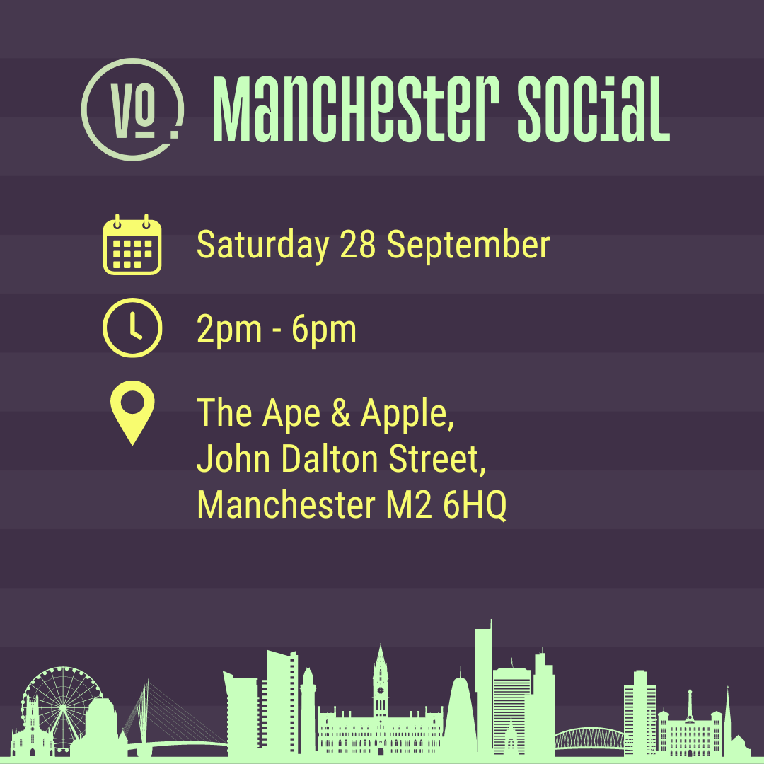 COMING SOON...

The Manchester Voiceover Social

🗓️ Saturday 28 September
⏰ 2pm - 6pm
📍 The Ape and Apple, John Dalton St, Manchester M2 6HQ

More info in the Manchester FB group or our website thevosocial.com/events/