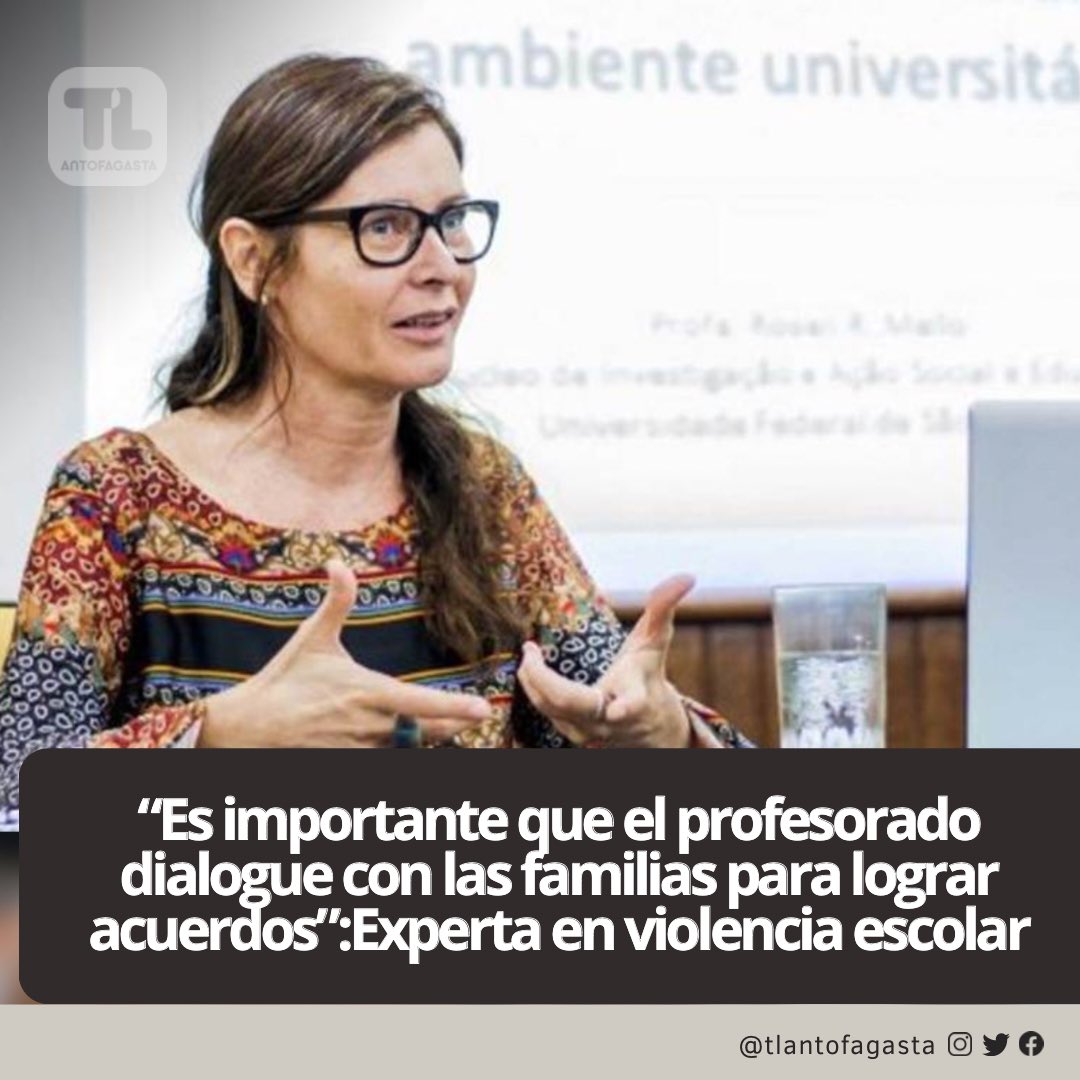TLAntofagasta's tweet image. #Portada | “El modelo de prevención que funciona es el comunitario, un solo profesor no puede con este problema”: Experta en Educación y violencia escolar

Roseli Rodrigues de Mello, investigadora en enseñanza y aprendizaje con un posdoctorado en Educación, explicó que los hechos…