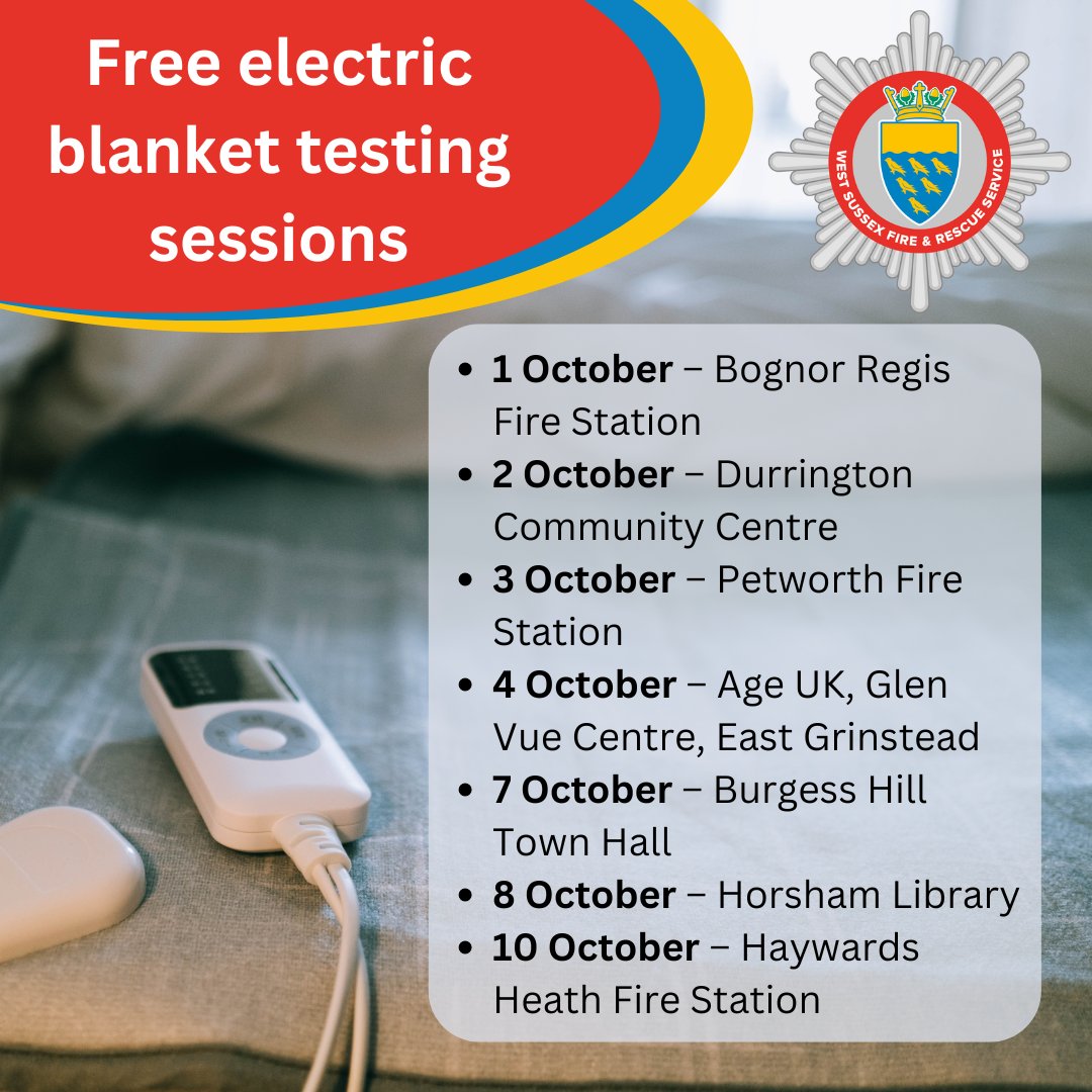 Get your electric blanket tested for free this October at one of our upcoming sessions. 

Last year 36% of the blankets we tested were defective! Book an appointment to check your blanket is safe to use by calling 0345 872 9719. 

Read more at orlo.uk/odrPs