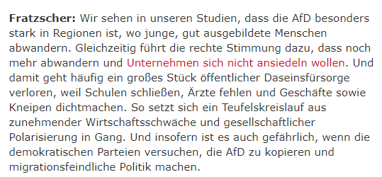 Eine sehr gute Aussage, welche die AfD-Wähler im Osten einmal durchlesen und auch verstehen sollten, wieso sie selber den Sargnagel in die eigene Kiste schlagen.

#afdgehoertnichtzudeutschland