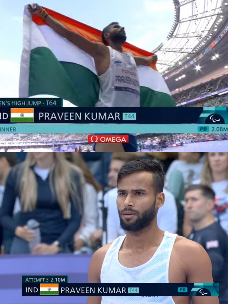ch48495345's tweet photo. #PARVEENKUMAR TAKES THE LEAP!
India's superstar wins #GOLD in Men's High Jump T64 at #ParalympicsGames2024
A moment of pride for the nation! #ParalympicGold #HighJump #IndiaShines #Paralympics2024 #Paralympics #ParoNacional #cheer4bharat https://t.co/9lm8VPq6RR