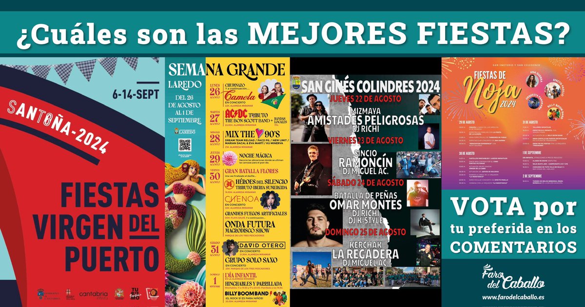 🇮🇩 Hoy empiezan las Fiestas de #Santoña ⁉️Cuáles son las MEJORES FIESTAS⁉️
📌SANTOÑA: Procesión, toros, marmite, Bustamante y Aaiún
📌LAREDO: Batalla de flores, Camela, Chenoa, David Otero
📌COLINDRES: Amistades peligrosas, Ramoncín, Omar Montes
📌NOJA: Ana Guerra, Efecto Pasillo