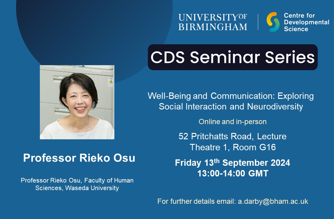 Luckily for us, we're welcoming Professor Rieko Osu for a seminar next Friday (13th) September, at 1PM BST.