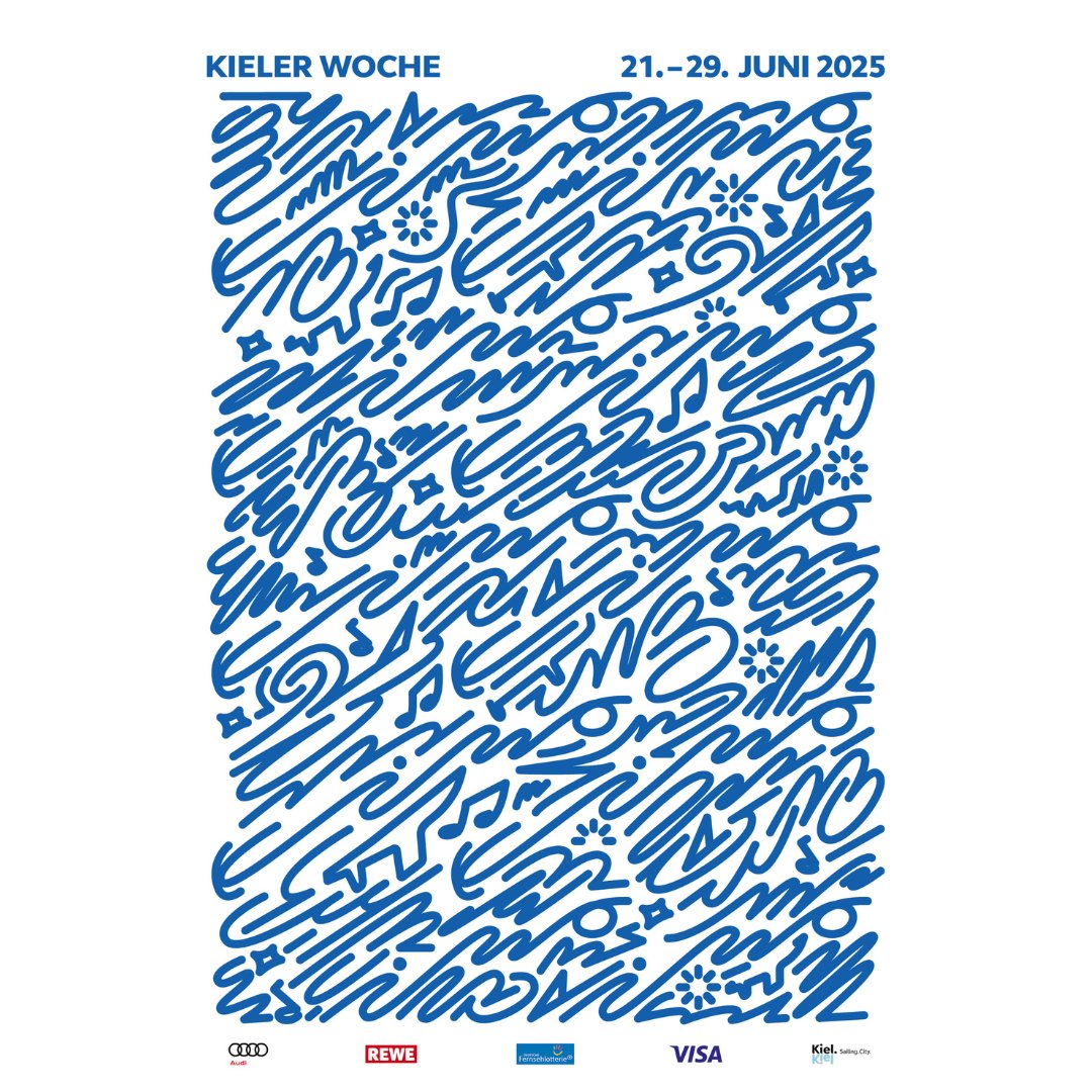 Wir verabschieden uns vom Farbverlauf und heißen unser neues KiWo-Design 2025 willkommen. Wilde Linien und Elemente schlängeln sich durch unser neues #KielerWoche-Plakat, entworfen vom Designer Cihan Tamti aus Bochum. Wie findet Ihr es?