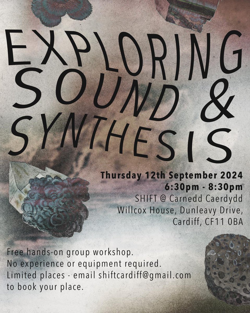 Thursday 12th September 6:30pm-8:30pm
<a href="/shiftcardiff/">SHIFT</a> <a href="/CARNEDDCardiff/">Carnedd Caerdydd</a> 

A hands-on group workshop run by SHIFT STIWDIO artists. Explore and experiment with analog synthesizers and FX.  

shiftcardiff.org/exploring-soun…