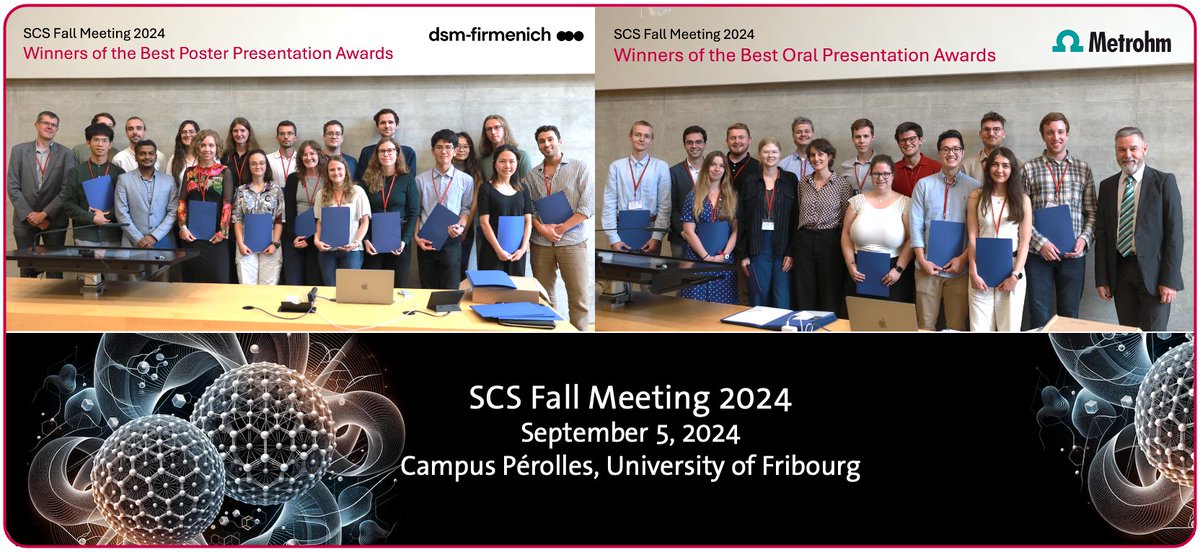 SwissChemistry's tweet photo. It's a wrap!🎉
We look back on a successful SCS Fall Meeting 2024 that was held for the first time at @unifrChemistry 
Have a look at the Best oral and poster presentation award winners 2024🏆: https://t.co/dfxkEF9yow
#fm24 #UNIFR #chemistry #switzerland #scs #fallmeeting https://t.co/idZwH8Y04n