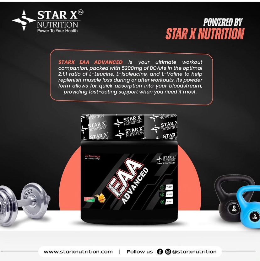starxnutrition's tweet image. Packed with 5200mg of BCAAs in the optimal 2:1:1 ratio of L-Leucine, L-Isoleucine, and L-Valine, this fast-absorbing supplement helps boost muscle recovery and performance.  starxnutrition.com
#StarXNutrition #EAAAdvanced #FitnessFuel #AchieveMore