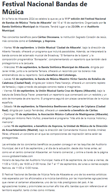 Es el Festival de Bandas más prestigioso de nuestro país.

🎶 111º Festival Nacional de Bandas de Música "Feria de Albacete" 
Del 10 al 16 de septiembre
Organizado por la BSM Albacete

Descárgate el programa linktr.ee/bmgetafe

#FestivaldeBandas #Albacete #Música #Cultura