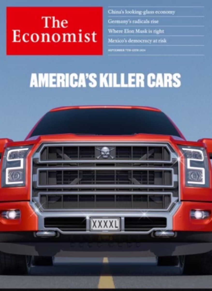 This week’s Economist cover story is brought to you by US automakers and regulators, both of whom have been ignoring car bloat for decades.
