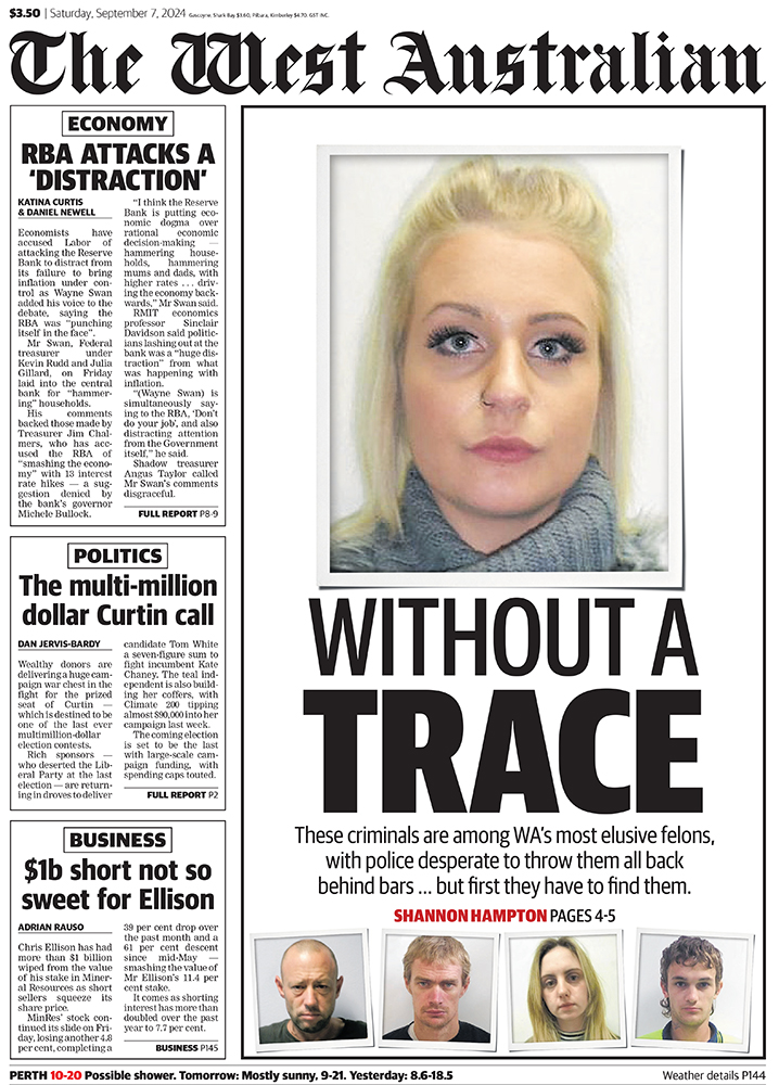 The front page of Saturday's The West Australian.