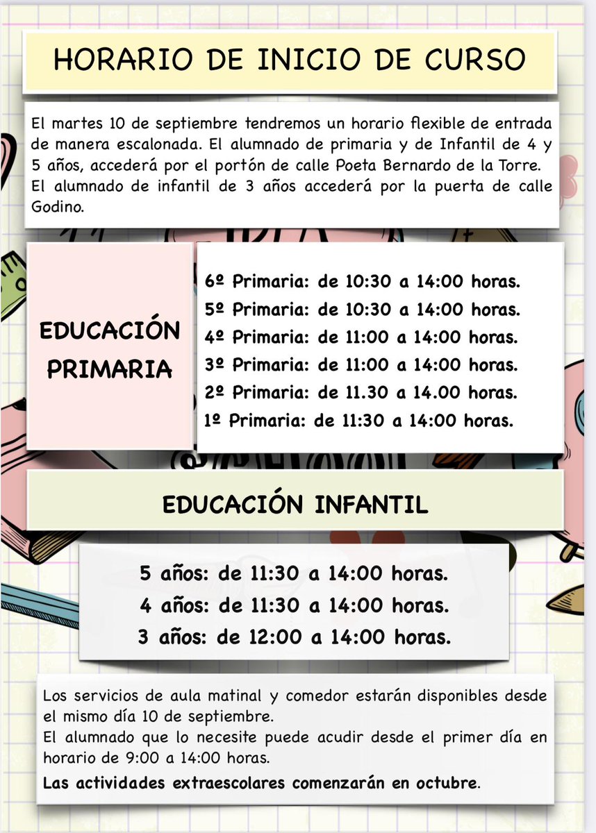 ¡Bienvenidos/as al nuevo curso escolar! El próximo martes 10 de septiembre comenzamos con mucha ilusión. ¡Esperamos ver a todos nuestros alumnos y alumnas con energìa y sonrisas! #CeipJoséMorenoVilla