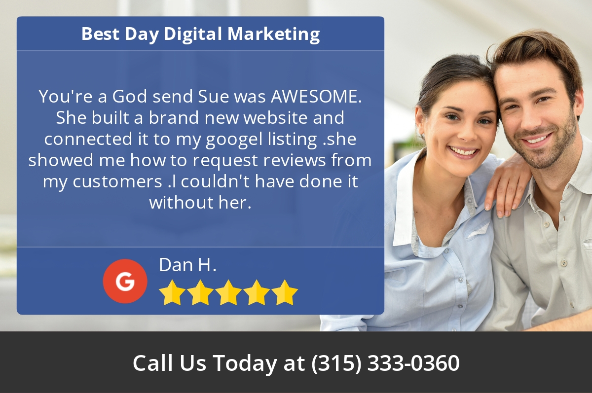5 Star: dan h. "You're a God send Sue was AWESOME. She built a brand new website and connected it to..."